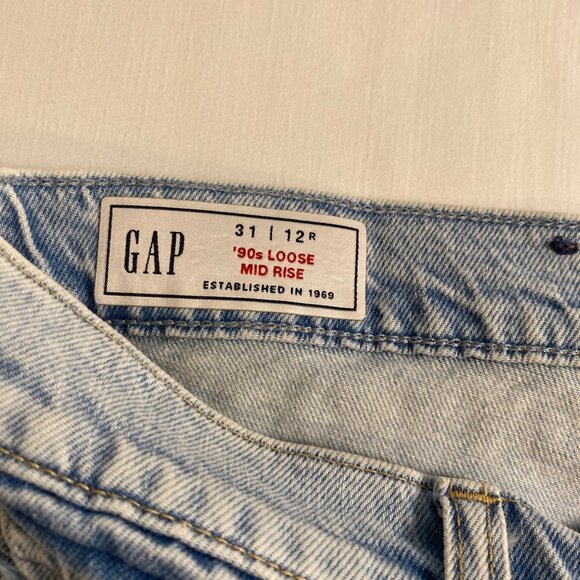 Gap Loose Jeans Women 31/12 Blue Mid Rise Ripped Light-Wash Denim Distressed Y2K - Picture 3 of 15